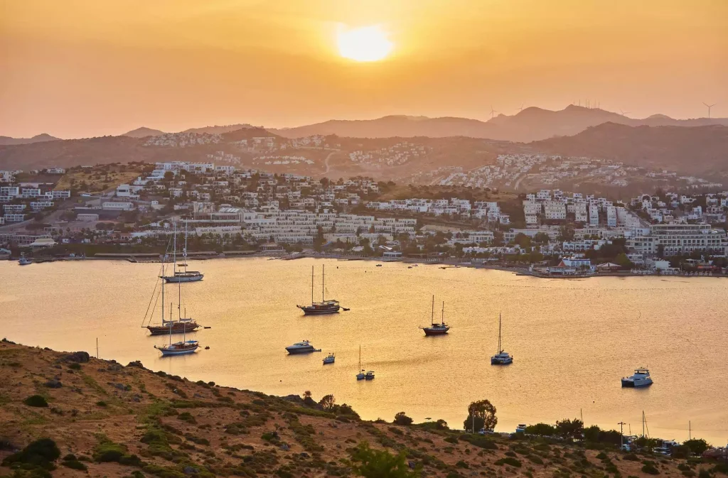 panoramic sunset view gumbet bay bodrum turkish riviera bodrum is district port city mugla province 658a8fe96244a